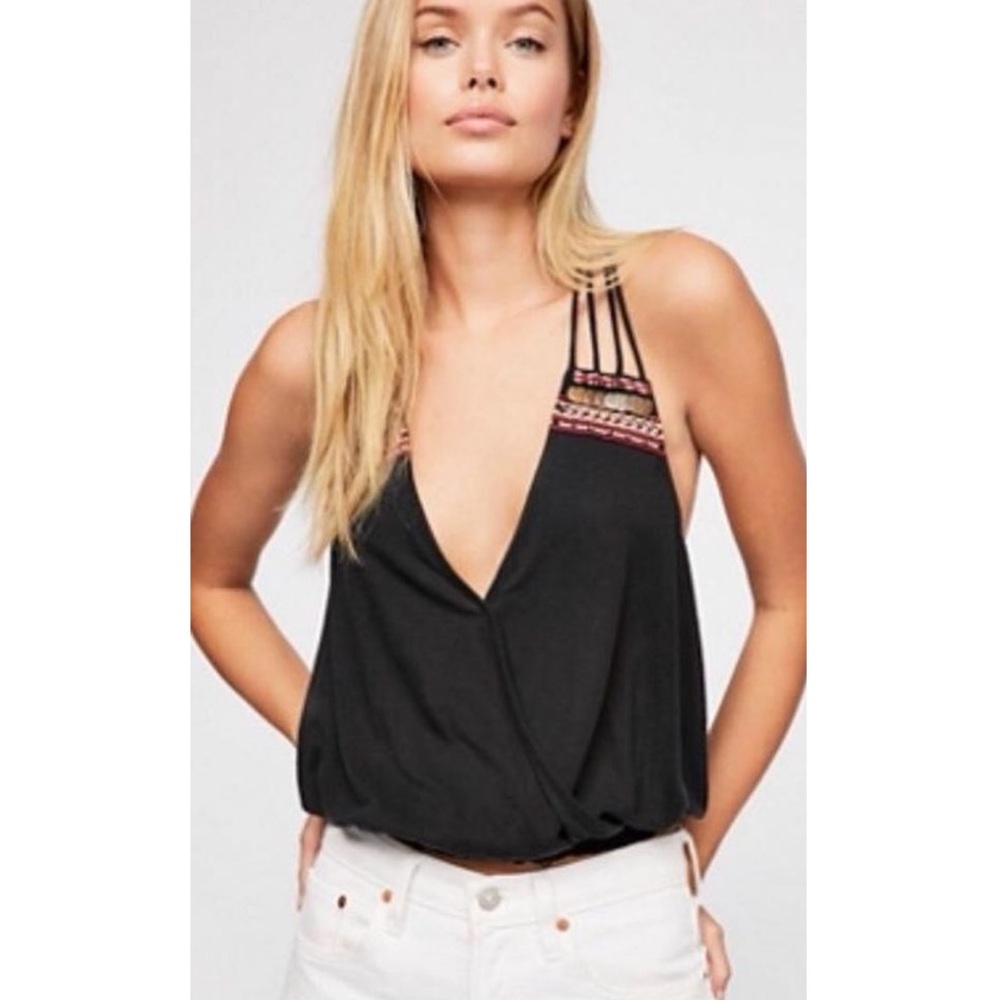 NWT Free People We The Free Ibiza Tank Black Embellished Party Vacation Beach